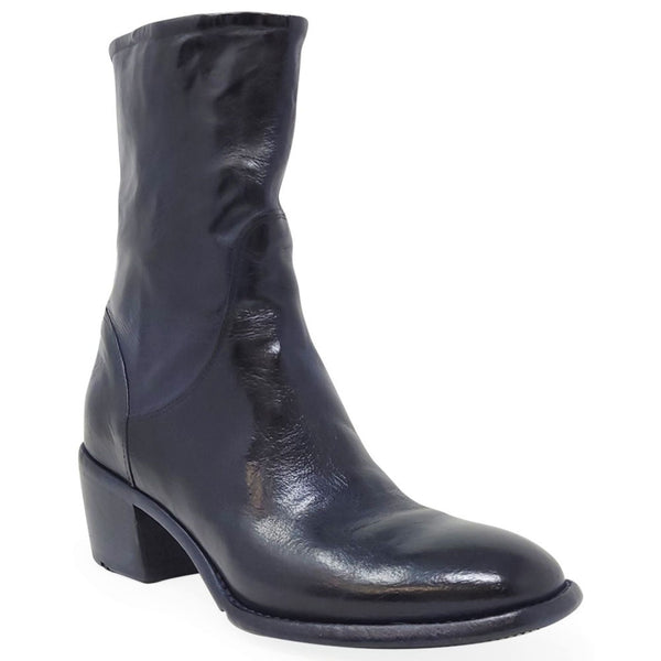 Black leather boot on a white background