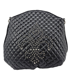 Navy Quilted Leather Fleur de lis Shoulder Bag