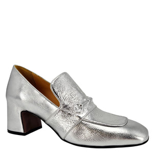 Silver loafer shoe on a white background