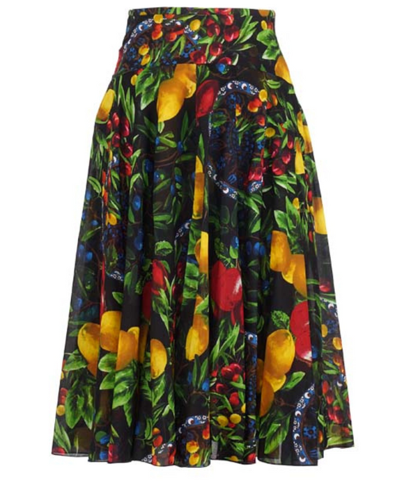 A knee-length dress with a collared neckline, three-quarter sleeves, and a flared skirt. Features a bold allover abstract pattern and fitted waist.