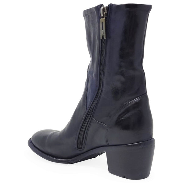 Black leather boot with a zipper on a white background