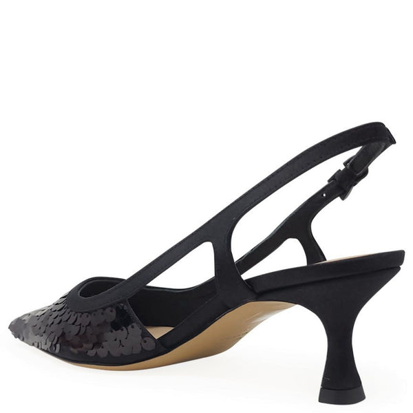 Roberto Festa Black Sequence Snip Toe Slingback Heel