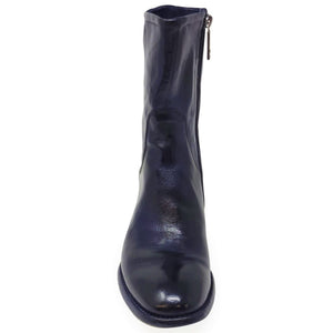 Navy blue leather boot on a white background