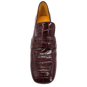 Chocolate Leather Heel Moc Croc Leather Loafer