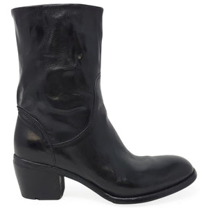 Black leather boot on a white background
