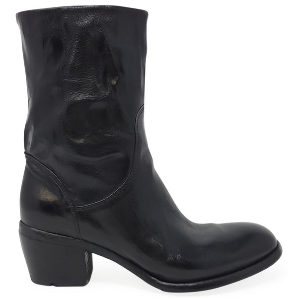 Black leather boot on a white background