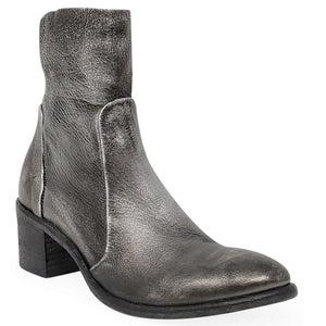 Silver metallic ankle boot on a white background