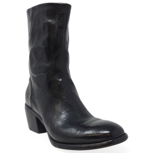 Black leather boot on a white background