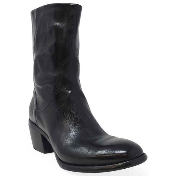 Black leather boot on a white background