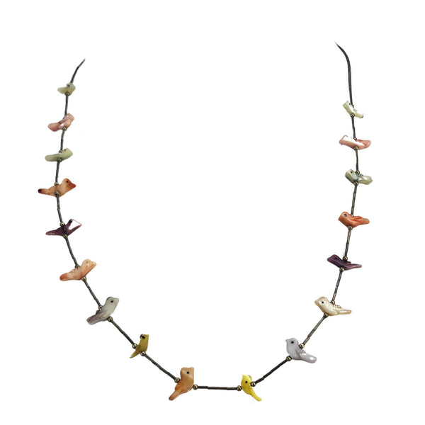 Vintage 1970s Mother of Pearl Fetish Bird Necklace