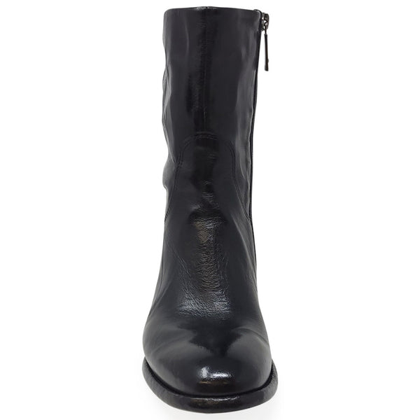 Black leather boot on a white background