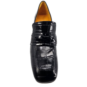 Black Leather Heel Moc Croc Leather Loafer