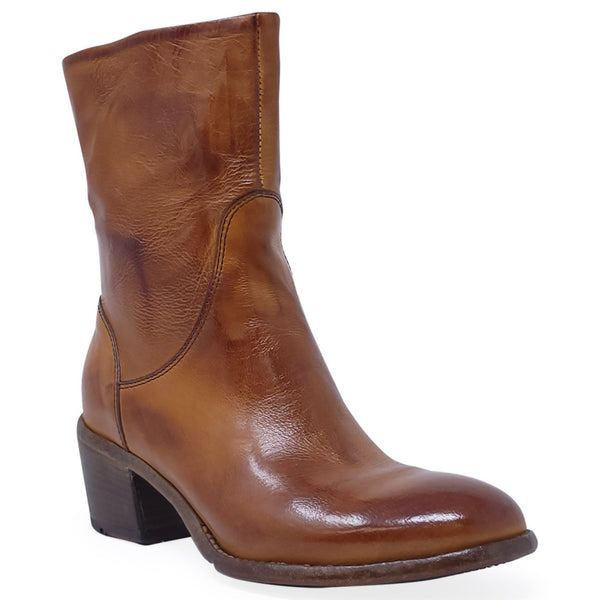 Brown leather boot on a white background