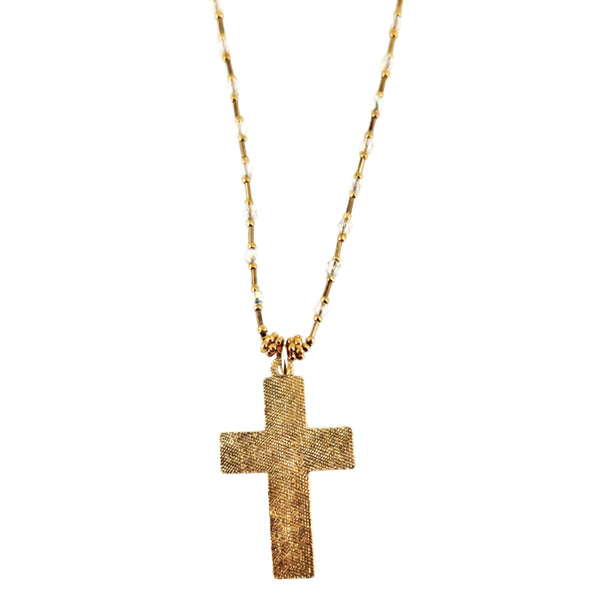 Vintage 1890's White Enamel Small Cross Necklace