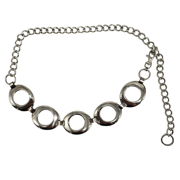 Vintage Chain Belt 5 Circle Link Silvertone 6 Links Big Circles Design Mod Boho