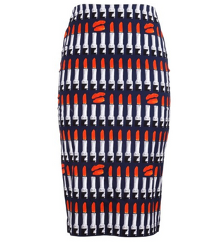 A knee-length dress with a collared neckline, three-quarter sleeves, and a flared skirt. Features a bold allover abstract pattern and fitted waist.