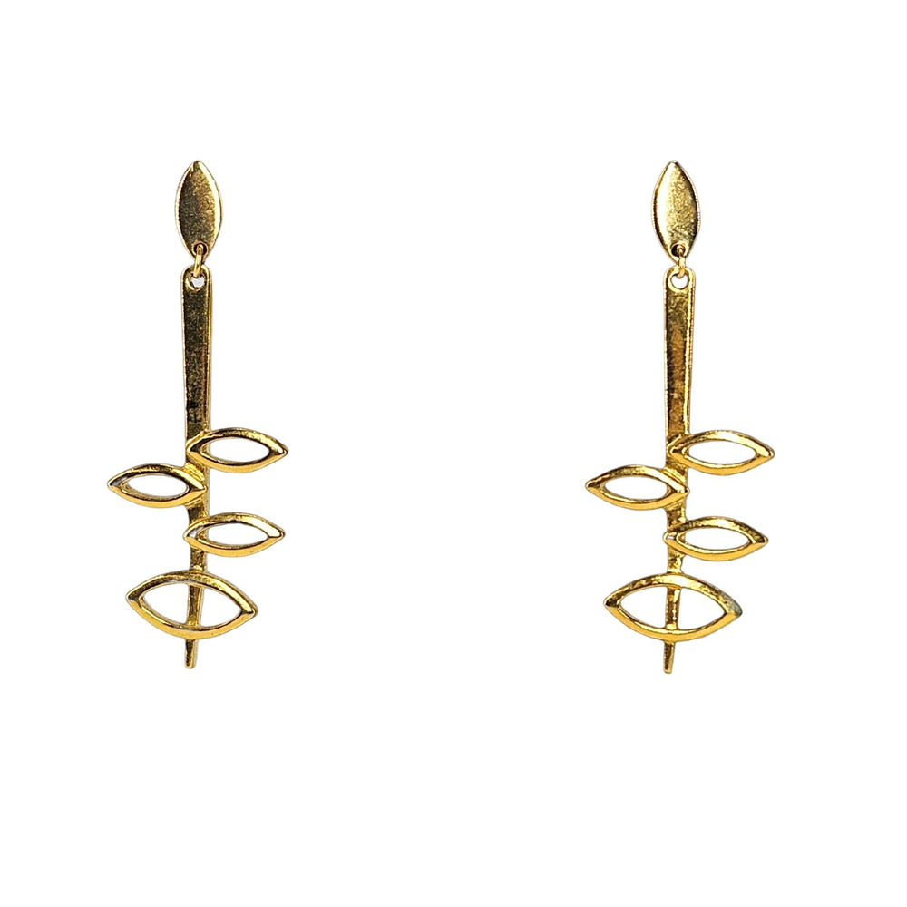Pair of gold earrings on a white background