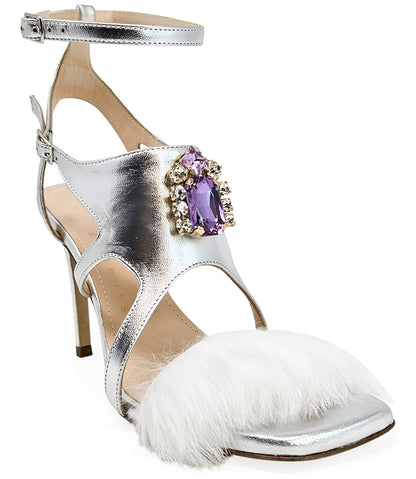 Madison Maison Silver Leather Open Toe Feather Pump