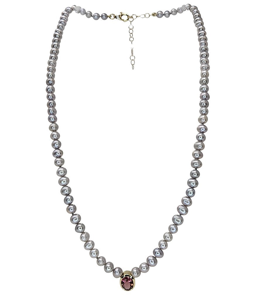 Madison Maison by Del Pozzo Grey Pearl Strand 14K tourmaline Bezel