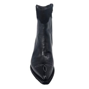 Black Leather Pointy Toe Star Ankle Boots