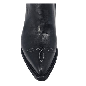 Black Leather Pointy Toe Star Ankle Boots