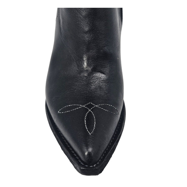 Black Leather Pointy Toe Star Ankle Boots