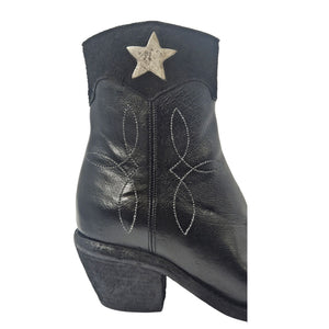 Black Leather Pointy Toe Star Ankle Boots