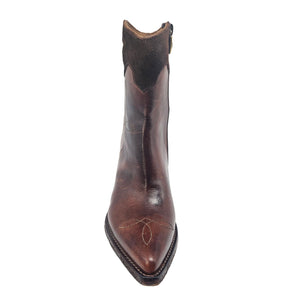 Cognac Leather Pointy Toe Star Ankle Boots