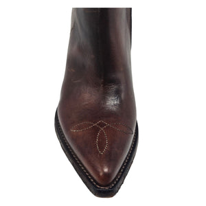 Cognac Leather Pointy Toe Star Ankle Boots