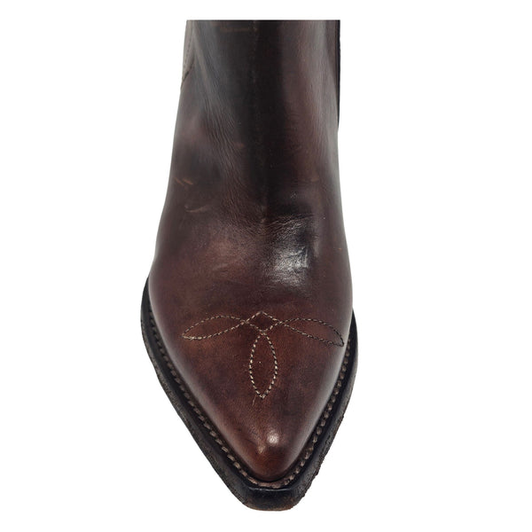 Cognac Leather Pointy Toe Star Ankle Boots
