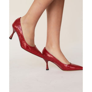 Silver Leather Moc Croc Hi Heel Pump