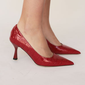 Silver Leather Moc Croc Hi Heel Pump
