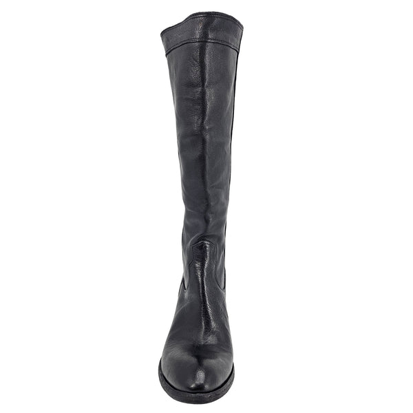 Black knee-high boot on a white background