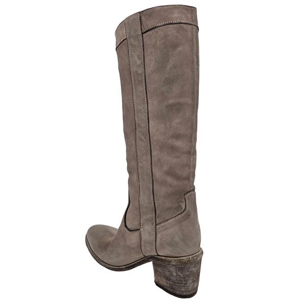 Gray knee-high boot on a white background