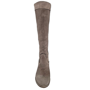 Brown knee-high boot on a white background