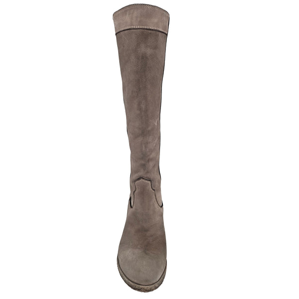 Brown knee-high boot on a white background