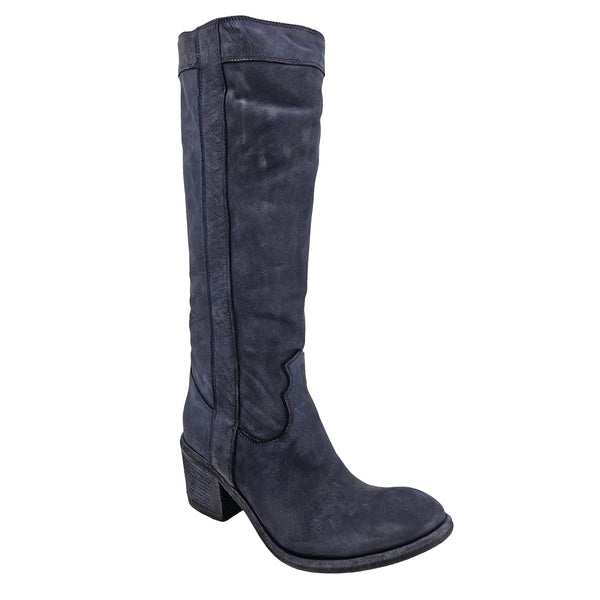 Dark gray knee-high boot on a white background