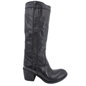 Black knee-high boot on a white background