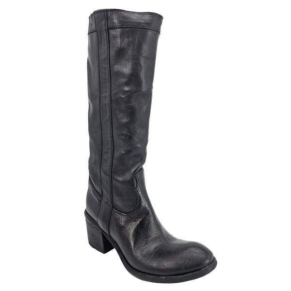 Black knee-high boot on a white background