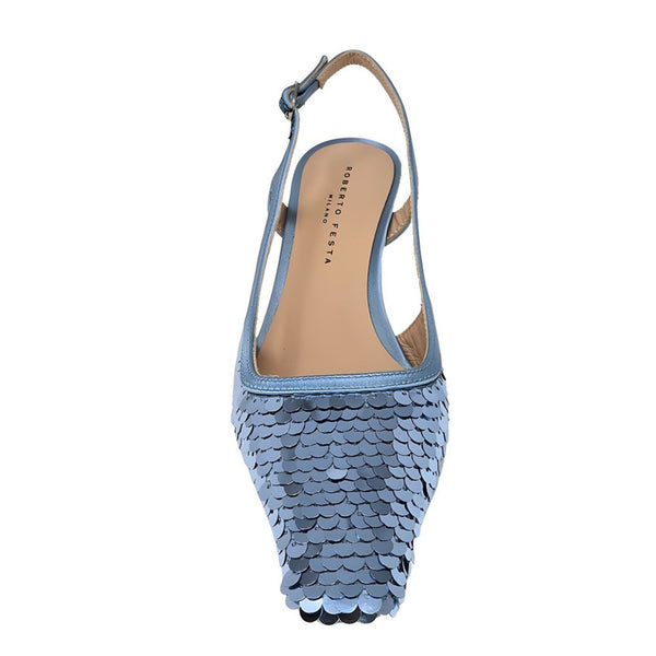 Roberto Festa Blue Sequence Snip Toe Slingback Heel