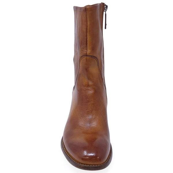 Brown leather boot on a white background