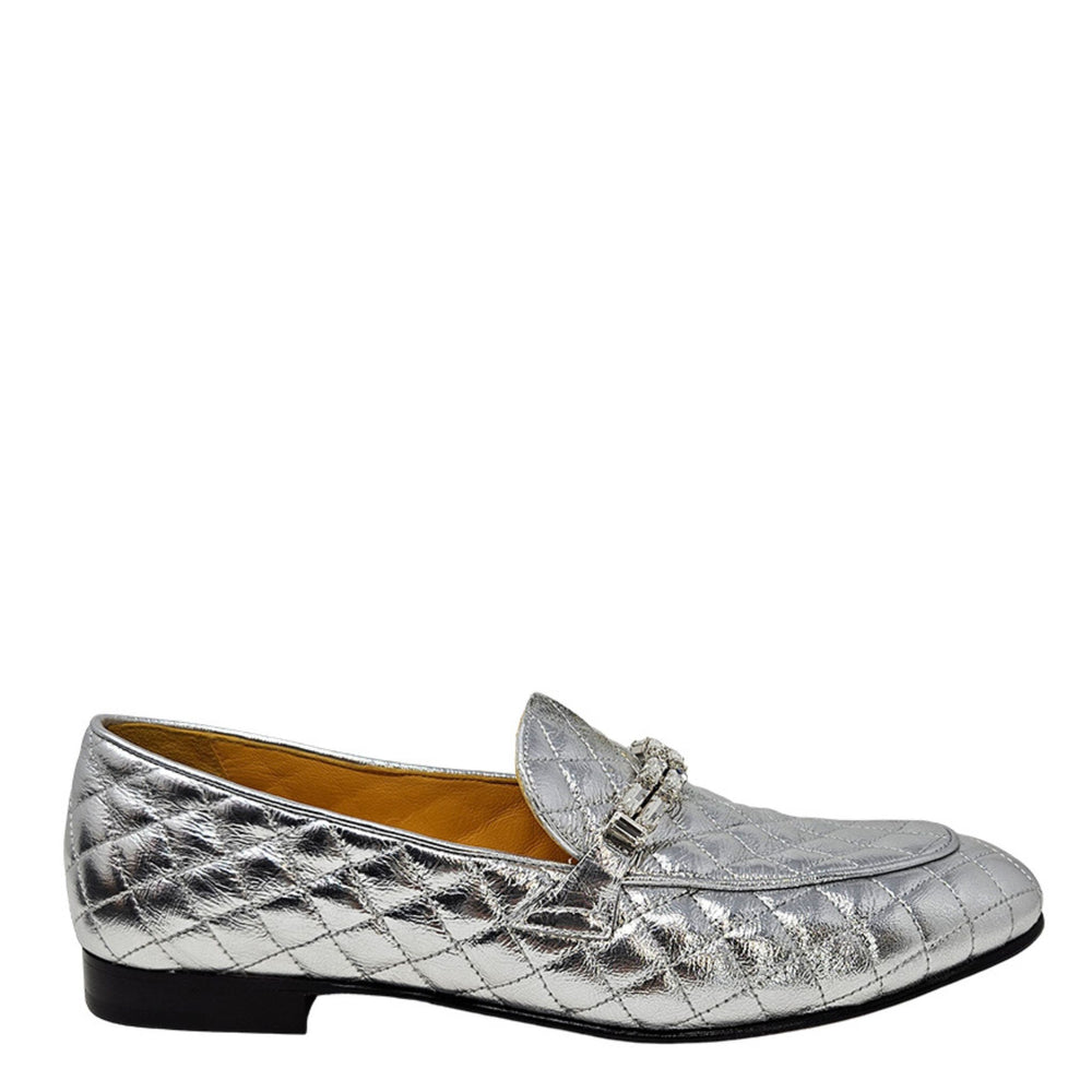 Silver loafer shoe on a white background