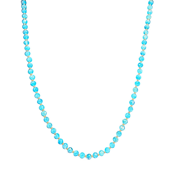 Turquoise beaded necklace on a white background