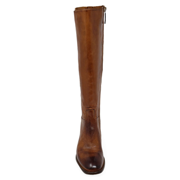Brown knee-high boot on a white background