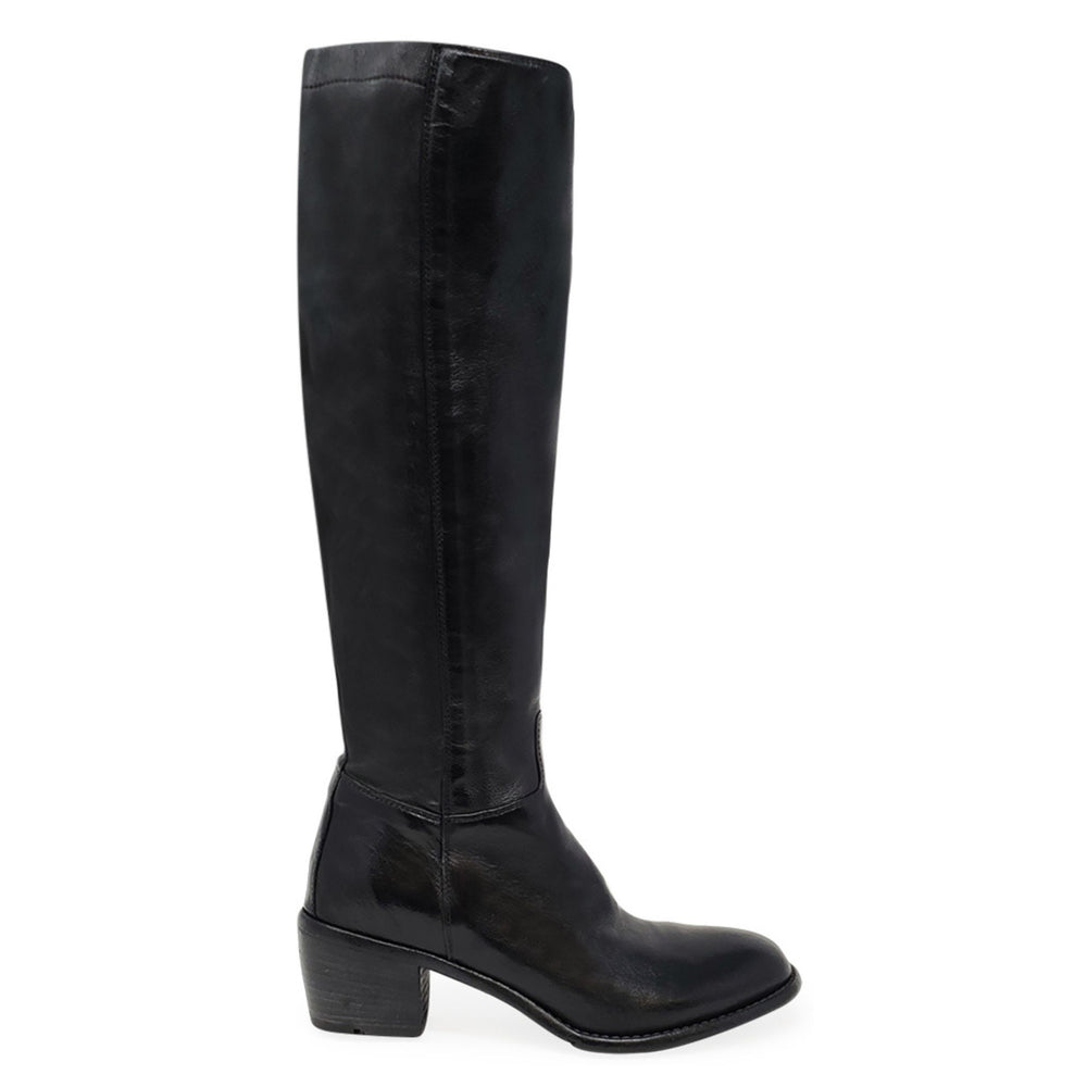 Black knee-high boot on a white background