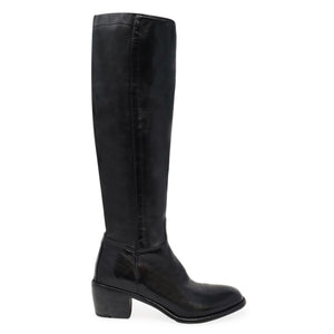 Black knee-high boot on a white background