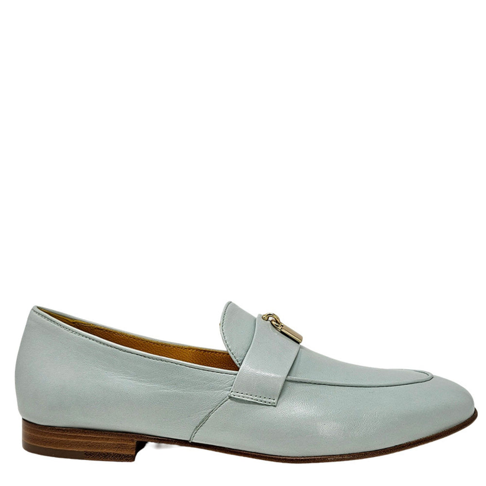 Light blue loafer shoe on a white background