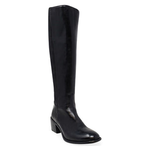 Black knee-high boot on a white background