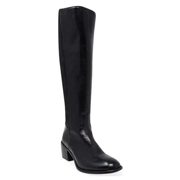 Black knee-high boot on a white background