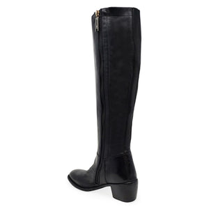 Black knee-high boot on a white background